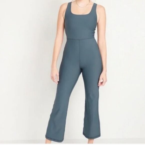 Active Go-dry flared fitness jumpsuit, padded  bra shelf size S dark teal - Picture 4 of 6